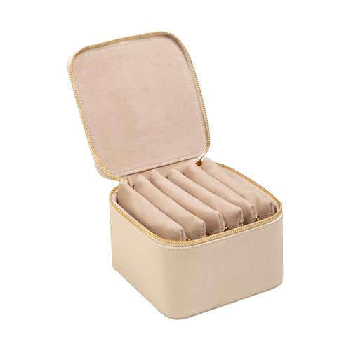 Frebeauty Small Travel Jewelry Box with 6 Pouch Bags, Portable Mini Jewelry Storage, 3.35 x 4.9 x 4.8 Inches, Gift Idea for Women Girls (Beige) - color: Beige