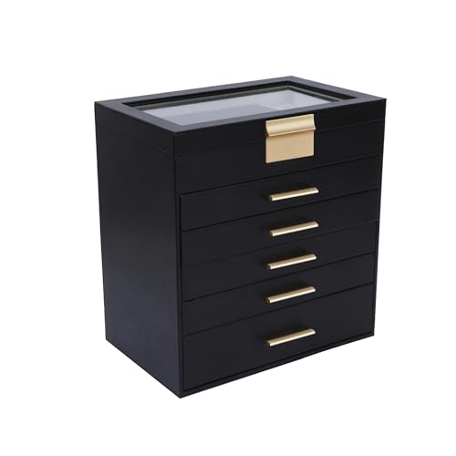 BOOVO Jewelry Boxes for Women, White and Black 6 Layer Large Jewelry Box for Necklace, Bracelet, Earrings, Rings Storage, Jewelry holder Organizer for Girls Gift (Clear Black, 6 layer) - color: Clear Black, size: 6 Layer