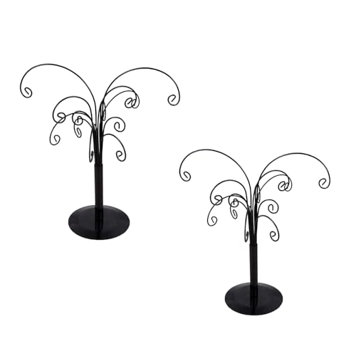 10.6 inch Ornament Tree Display Stand Rotating Decor, Decorative Black Metal Tabletop Display Stand Features Multiple Hooks, Display Rack for Ornaments Glass Globes Balls and Small Craft Items (2PCS) - color: 2pcs