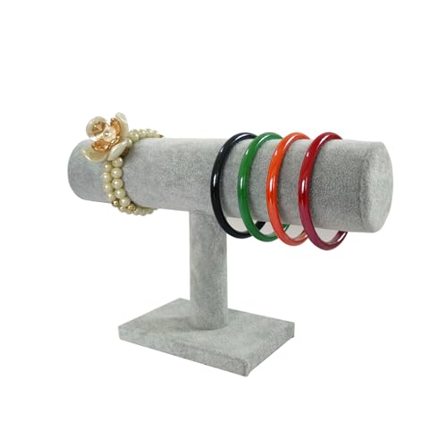 Jewelry Organizer Stand for Women - T-Bar Bracelet, Watch & Hair Tie Storage Display Rack with Travel-Friendly Design(Grey Velvet) - color: Grey Velvet
