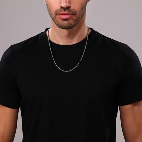 Square Rolo Chain Necklace Stainless Steel Round Box Necklace for Men Women/2mm-7mm/16Inch-36Inch - color: Stainless Steel-Black, size: 32 Inches, style: 2 mm width
