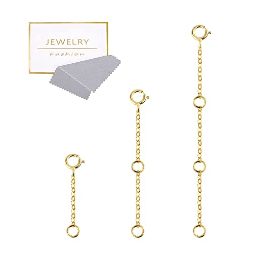 Necklace Extenders Durable 14K Gold Plated Solid Brass Necklace Bracelet Anklet Extender Extension Chains（1 2 3 inch） - color: A-14K Gold