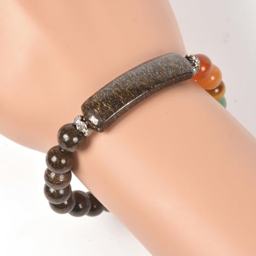 Justinstones Gem Semi Precious Gemstone Love Heart Charm Stretch Beaded Bracelet Unisex - color: Bronzite(7 Chakra)