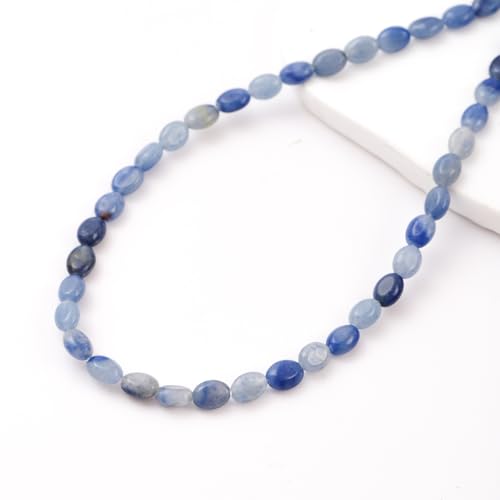 6×8mm Natural Blue Aventurine Gemstone Loose Beads Flat Oval Healing Crystal Loose Stone Beads for Jewelry Necklace Bracelet Earring Craft - color: Blue Aventurine