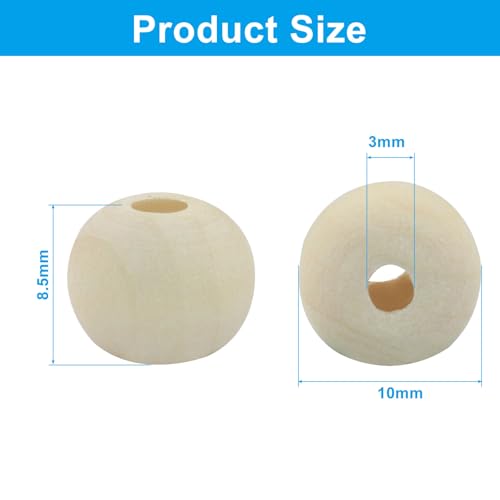 300Pcs Natural Wood Beads, 10mm Small Round Wooden Balls, Unfinished Wooden Beads for Crafts, DIY Jewelry, Dream Catchers - size: 10mm