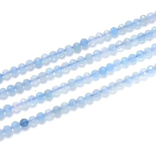 Adabele 15 Inch Natural Blue Aquamarine Healing Gemstone 3mm (0.12 Inch) Tiny Small Faceted Round Loose Beads Stone Spacer (110-120pcs) for Craft Jewelry Making GK3-8 - color: Blue Aquamarine, size: 3mm (0.12") - 15 inch/1 strand