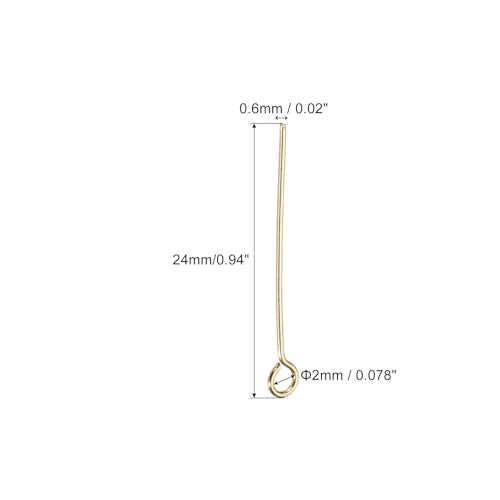 PATIKIL 200Pcs 304 Stainless Steel Jewelry Eye Pins 24mm 22 Gauge Gold Open Eye Pins for Jewelry Making DIY Craft Necklaces Bracelets Earrings - color: Gold, size: 24mm