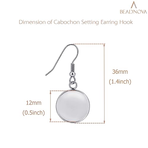 BEADNOVA Earring Kit 30pcs Blank Ear Wire Hook 12mm Stainless Steel Cabochon Setting Earring Bezel with Rubber Backs for Cabochon Resin DIY Earwire Making (12mm, 30pcs) - color: 30pcs, size: 12mm