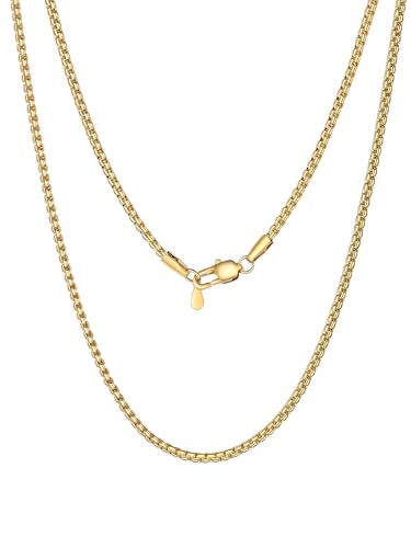 PROSTEEL Stylish Stainless Steel Flat Box Link Chain Necklace for Men, Silver/Gold/Black Tone, Hypoallergenic Jewelry, 14"-30", Come with Box - size: 30 inch(76cm), style: 2mm-Luxury Gold