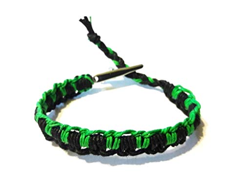 Men's Women's Green and Black Woven Interlocked Adjustable Alligator Clip Hemp Bracelet - Handmade
