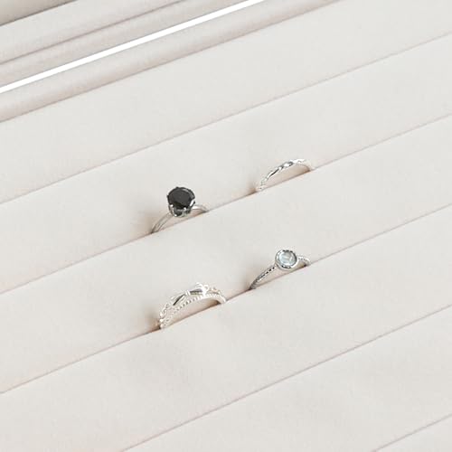 Wudygirl Ring Display with Clear Lid Organizer and Showcase Rings Box with 7 Slots Jewelry Tray for Drawer Velvet Rings Holder Accessories Storage (Beige Velvet) - style: Beige Ring Tray
