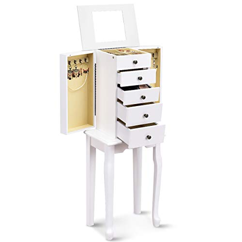 Giantex Jewelry Cabinet Armoire Box Storage Chest Necklace Stand Organizer - color: White