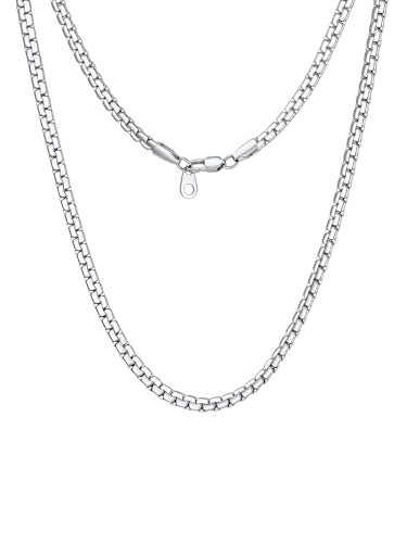 ChainsHouse Flat Box Chain Necklace Men, 2/4/6/8mm Round Link Chain Necklaces, Stainless Steel/Black/14K Gold Plated Mens Jewelry, 14"-30" Length, Come Gift Box - color: A-4mm-stainless, size: 14 Inches