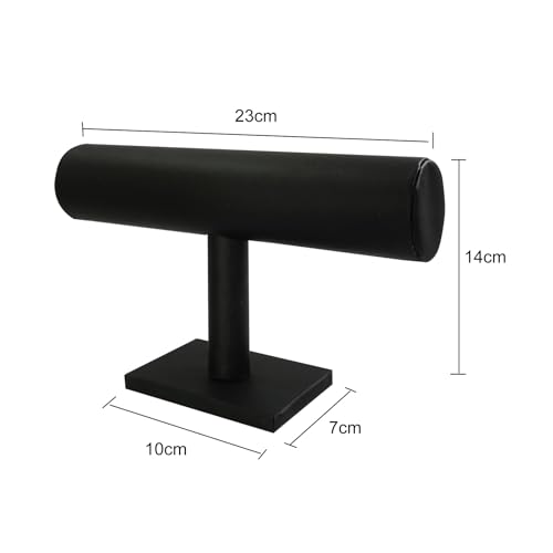 Jewelry Organizer Stand for Women - T-Bar Bracelet, Watch & Hair Tie Storage Display Rack with Travel-Friendly Design(Black PU Leather) - color: Black PU Leather