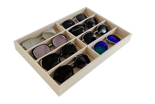 Velvet Sunglasses Organizer Tray 8 Slot, Stackable Eyewear Display Case for Sunglasses, Glasses & Watches, Premium Beige Velvet, Removable Dividers, Drawer Insert, Home Retail Trade Show - color: Glasses Tray