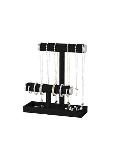 Bracelet and Necklace Holder,Velvet Jewelry Necklace Display Organizer Stand,bracelet Holder for Selling,Bracelet and Necklace Storage Tree (Style 2（Black+ Metal lid）) - style: Style 2（Black+ Metal lid）