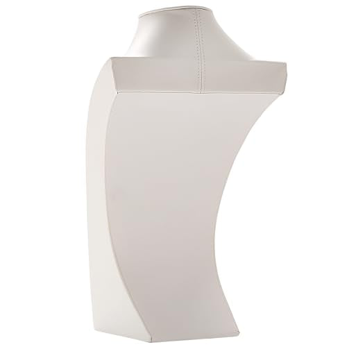 Polmart H4 Necklace Display Bust (White Leatherette, 13 ½”H) - color: White Leatherette, size: 13½"H