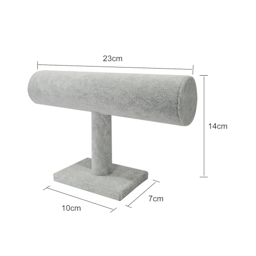 Jewelry Organizer Stand for Women - T-Bar Bracelet, Watch & Hair Tie Storage Display Rack with Travel-Friendly Design(Grey Velvet) - color: Grey Velvet