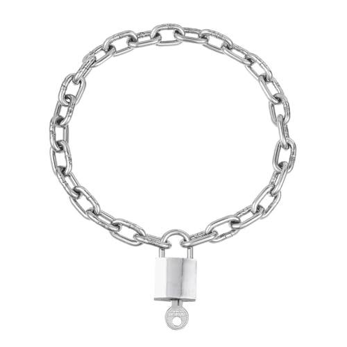 Heavy Chunky Stainless Steel Lock Necklace punk gothic Padlock Choker Chain for Men Jewelry - size: 17.8, style: 4MM