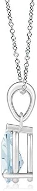 Angara Natural Aquamarine Solitaire Pendant for Women | Pear-Shaped Aquamarine Solitaire Pendant in 14K Solid Gold/Silver/Platinum With 18" Chain | March Birthday, Gemstone Jewelry Gift