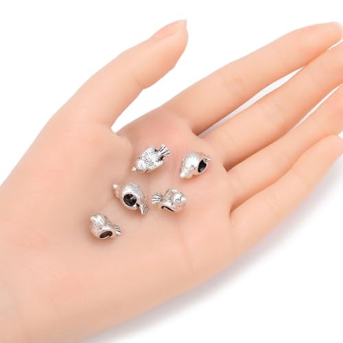 40pcs Cute Bird Symbol of Freedom and Hope Large Hole Animal Loose Beads (4.5mm Hole) Antique Silver Metal Spacer for DIY Craft Jewelry Making MEC-A9 - size: Bird