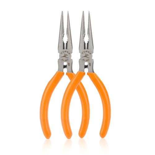 Rongon Small Needle Nose Pliers, 5” Long Nose Plier for Wire Bending, 2 Pack High Carbon Steel Serrated Jaw Pliers for Electronics & Jewelry, Stainless Steel Craft Tools with Non-Slip Grips(2Pcs) - size: 2Pcs