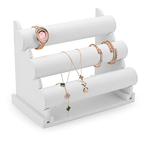 3 Tiers White PU Leather Jewelry Organizer Stand and Display Detachable Bracelet Display Stand Jewelry Tree for Watch Organization - color: 3 tiers-white