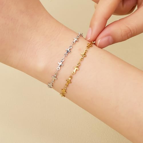 SMYHTGLIF 13 Feet Gold Cross Chain for Jewelry Making Stainless Steel Chain Bulk Craft Jewelry with Lobster Clasps and Jump Rings - color: Cross Gold