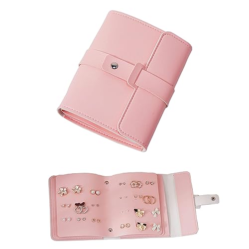 LAKE OF FIRE Earring Holder Organizer with Foldable Book Design Jewelry Book Organizer, Portable Pu Leather Travel Earring Case(Pink) - color: Pink