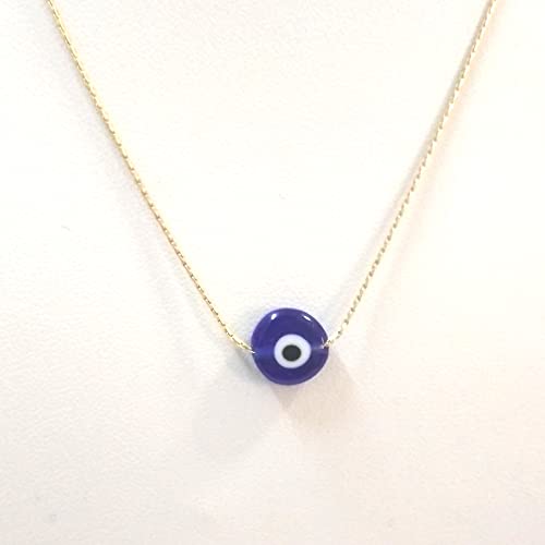 10mm Handmade Lampwork Glass Dark Blue Evil Eye Bead with Real 14kt Gold Filled Fine 0.6mm Chain NECKLACE. Made to your size. - size: 20" 50cm