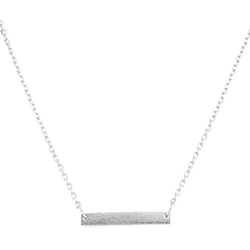 Horizontal Bar Necklace for Women, Sterling Silver or 14K Gold Plated Silver, Minimalist, CZ Diamond, Dainty Bar Pendant - Unique Jewelry Gift - style: Matte Texture - Silver