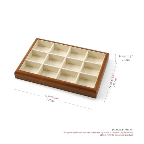12 Girds Solid Wood Jewelry Tray Microfiber Ring Earring Stackable Drawer Organizer for Display Storage (Cream White) - style: 12 Grid