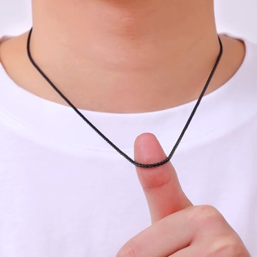 Fiusem Black Wheat Chains for Men and Women, 2/2.5/3/4/5mm Stainless Steel Necklace Chain, Mens Necklace Jewelry Gift 16-28 Inch - size: 16 Inches, style: Black 2MM