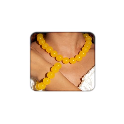 Colorful Chunky Beaded Necklace for Women Acrylic Bead Choker Necklaces Fashion Large Round Beads Necklaces for Women Handmade Summer Jewelry - color: Yellow bracelet + necklace