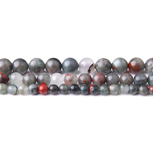 Natural Stone 6mm African Blood Stone Smooth Round Loose Beads Energy Gemstone DIY for Jewelry Making Bracelet Necklace 1 Strand 15" - color: African Blood, size: 6mm