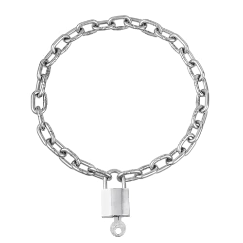 Heavy Chunky Stainless Steel Lock Necklace punk gothic Padlock Choker Chain for Men Jewelry - size: 19.7, style: 4MM