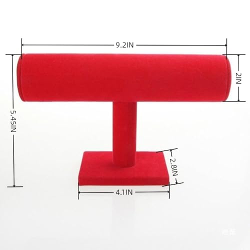 Jewelry Organizer Stand for Women - T-Bar Bracelet, Watch & Hair Tie Storage Display Rack with Travel-Friendly Design(Red Velvet) - color: Red Velvet