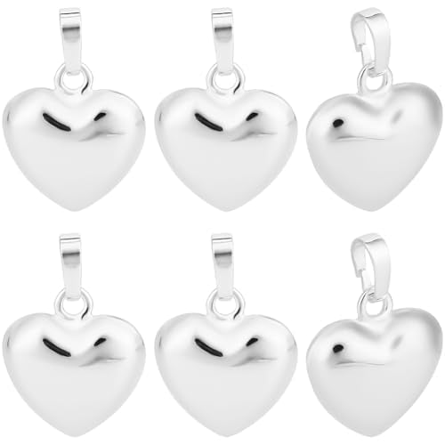 Beebeecraft 10Pcs Puffy Heart Charms, Small 0.6in 925 Sterling Silver Plated Brass Metal Love Heart Shaped Charms for Bracelet Earrings Jewelry Making - color: Silver, size: 15x18x7mm