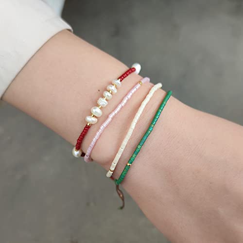 KELITCH Adjustable turquoise bead bracelet single color knitting friendship bracelet fashion jewelry daily wear gift (28 color selection) - color: Green 04M