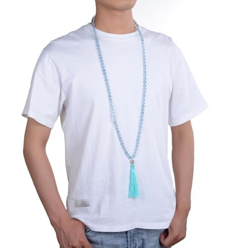 Adabele Premium 108 Mala Beads Malas Necklace - Natural Healing Gemstone Tibetan Buddhist Japa Prayer Meditation Reiki Chakra Stone Quartz Rock Women Men Jewelry - style: Light Blue Topaz