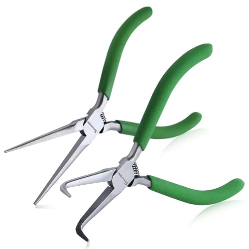 SPEEDWOX 2PCS Mini Bent Needle Nose Pliers With Teeth And Needle Nose Pliers For Jewelry Making 5" 45-Degree Bent Long Nose Pliers With Serrated Jaw Needle Remover Pliers Fishing Tools - style: 2 x needle nose pliers