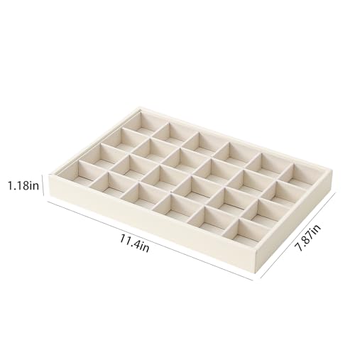 Stackable Jewelry Organizer Tray For Drawers,White Leather Small Earring Storage Tray,Bracelet And Necklace Display Box,Jewelry Ring Display Case (24 Grids) - style: 24 Grids