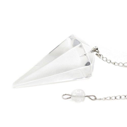 Justinstones Natural Clear Quartz Gemstone Rock Crystal Hexagonal Pointed Reiki Chakra Pendant Pendulum - color: Clear Quartz