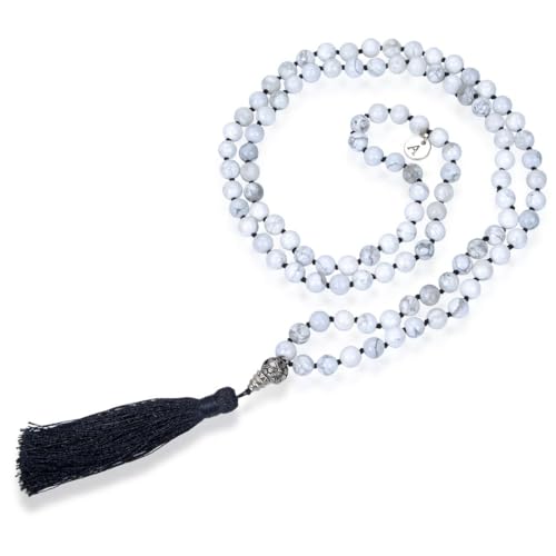 Adabele Premium 108 Mala Beads Malas Necklace - Natural Healing Gemstone Tibetan Buddhist Japa Prayer Meditation Reiki Chakra Stone Quartz Rock Women Men Jewelry - style: White Howlite