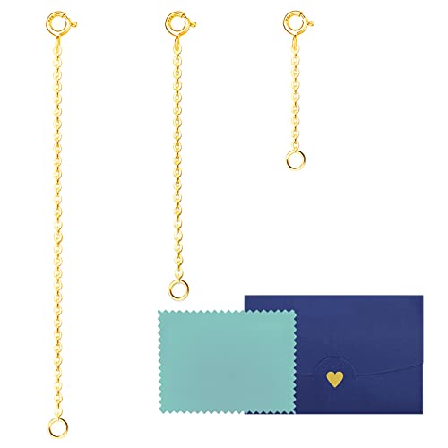 ADMITRY 925 Sterling Silver Necklace Extender, 3 Pcs 14k Gold Plated Durable Chain Extenders, Necklace Bracelet Anklet Jewelry Extension for Women (1 2 3 Inch) - color: Gold Plated Sterling Silver Necklace Extender