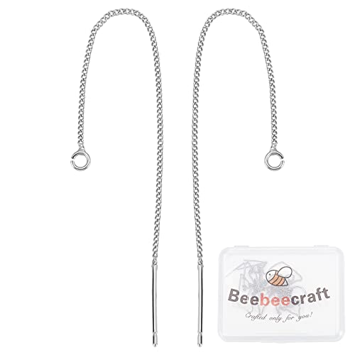 Beebeecraft 1 Box 10Pcs Platinum Plated Threader Earrings with 925 Sterling Silver Pins Pull Through Threaded Long Chain Drop Tassel with Loop 3.34inch - color: Platinum Color, size: 85mm