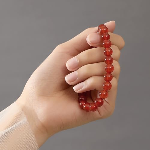 MAIBAOTA Healing Crystal Bracelet for Women Men, 8/4 mm Natural Stone Beaded Bracelets, Jewelry Birthday Gifts, Round Gemstones Stretch Bracelets - color: Red-Carnelian, size: 8 mm