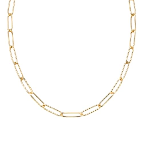 Destin Jewelry Paperclip Chain Necklace for Women, Waterproof 18K Gold Plated Stainless Steel, Hypoallergenic, Adjustable Layering Chain, Tarnish-Resistant, 2.5–6.5mm - color: 18K Yellow Gold Plated Stainless Steel, size: 16" + 2", style: 4 MM