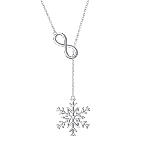 Long Necklace Sterling Silver Larait Bar Y Lariat Long Chain Drop Adjustable Necklace Gift for Her, 30" - style: Long Chain Snowflake Necklace