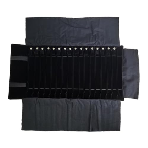 Portable Jewelry Roll Untangled Secure Necklace Travel Storage Bag Displays Holder 16 Chain (Gray PU and Black Velvet) - color: Gray PU and Black Velvet